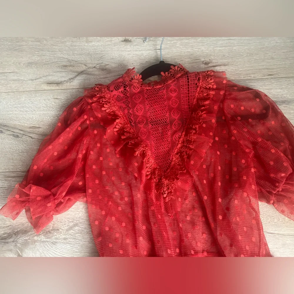 Red Short Ruffled Top - Picture 4 of 8